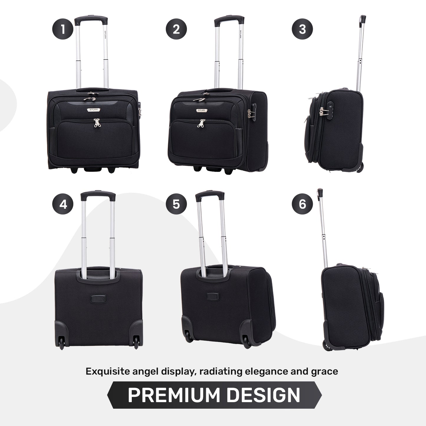 Skylark Lightweight Laptop Bag with Quick-Rolling Wheels and Easy-Access Front Pocket - fits Laptops up to 16 inch (40 cm), Black (BT200)