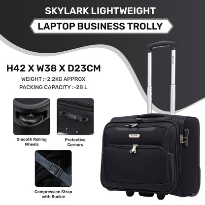 Skylark Lightweight Laptop Bag with Quick-Rolling Wheels and Easy-Access Front Pocket - fits Laptops up to 16 inch (40 cm), Black (BT200)