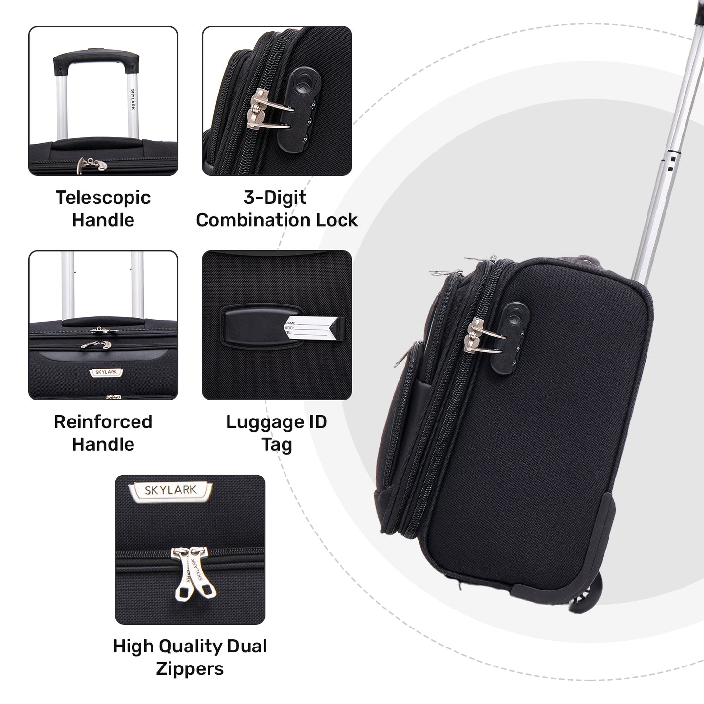 Skylark Lightweight Laptop Bag with Quick-Rolling Wheels and Easy-Access Front Pocket - fits Laptops up to 16 inch (40 cm), Black (BT200)