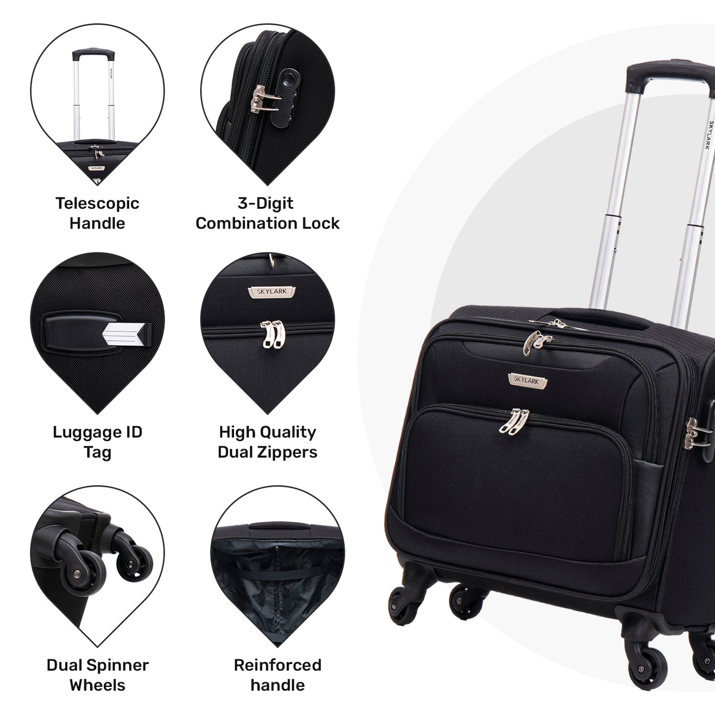 Skylark Lightweight Laptop Bag with Quick-Rolling Wheels and Easy-Access Front Pocket - fits Laptops up to 16 inch (40 cm),(BT400)