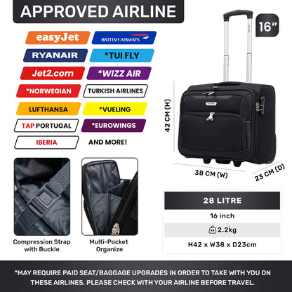 Skylark Lightweight Laptop Bag with Quick-Rolling Wheels and Easy-Access Front Pocket - fits Laptops up to 16 inch (40 cm), Black (BT200)