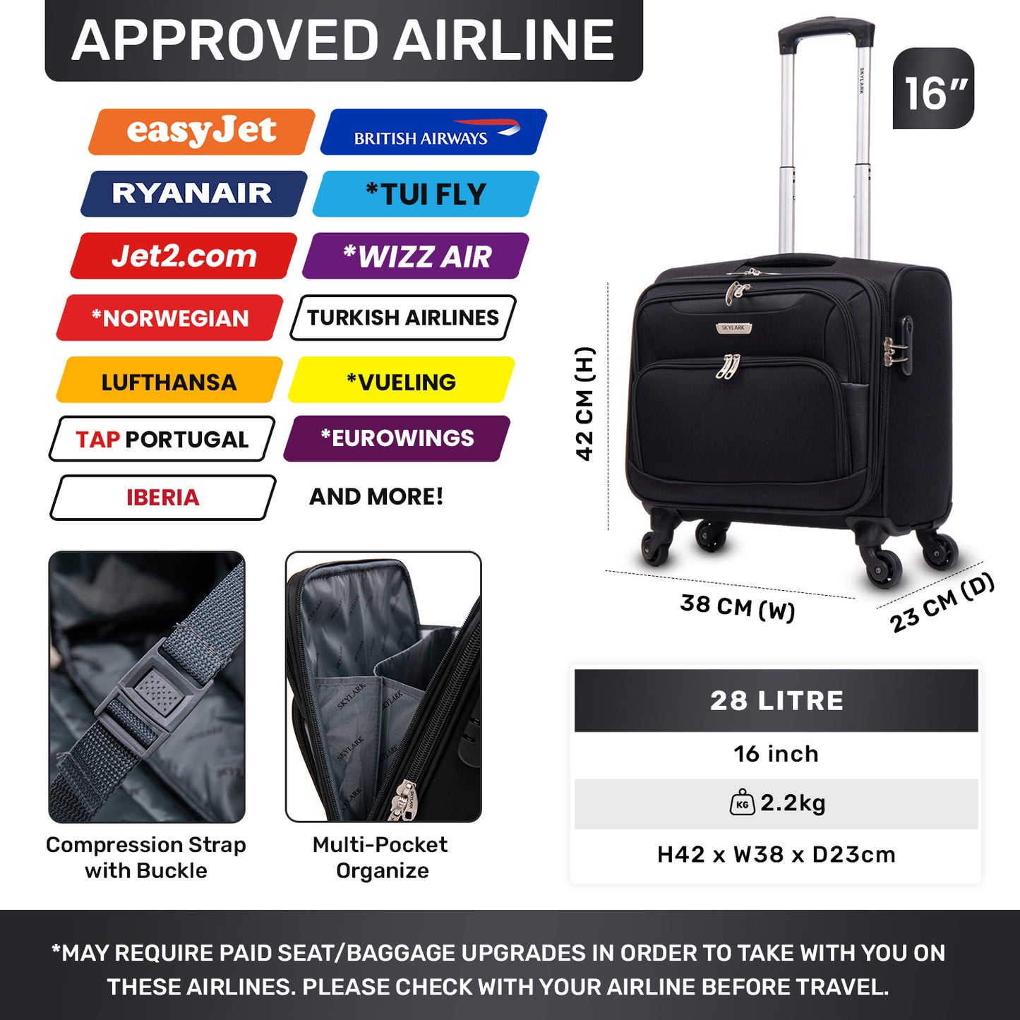 Skylark Lightweight Laptop Bag with Quick-Rolling Wheels and Easy-Access Front Pocket - fits Laptops up to 16 inch (40 cm),(BT400)