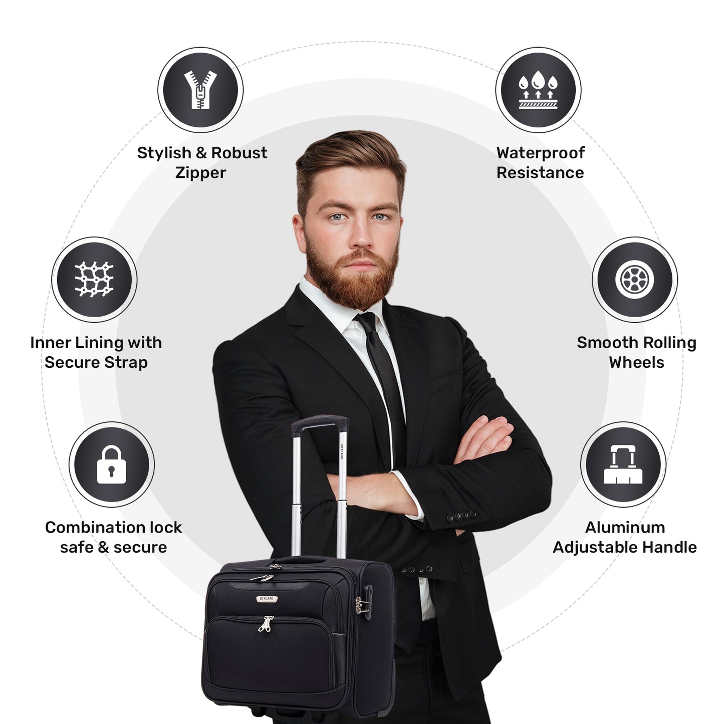 Skylark Lightweight Laptop Bag with Quick-Rolling Wheels and Easy-Access Front Pocket - fits Laptops up to 16 inch (40 cm), Black (BT200)