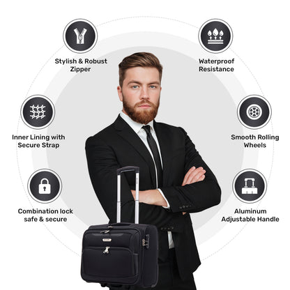 Skylark Lightweight Laptop Bag with Quick-Rolling Wheels and Easy-Access Front Pocket - fits Laptops up to 16 inch (40 cm), Black (BT200)