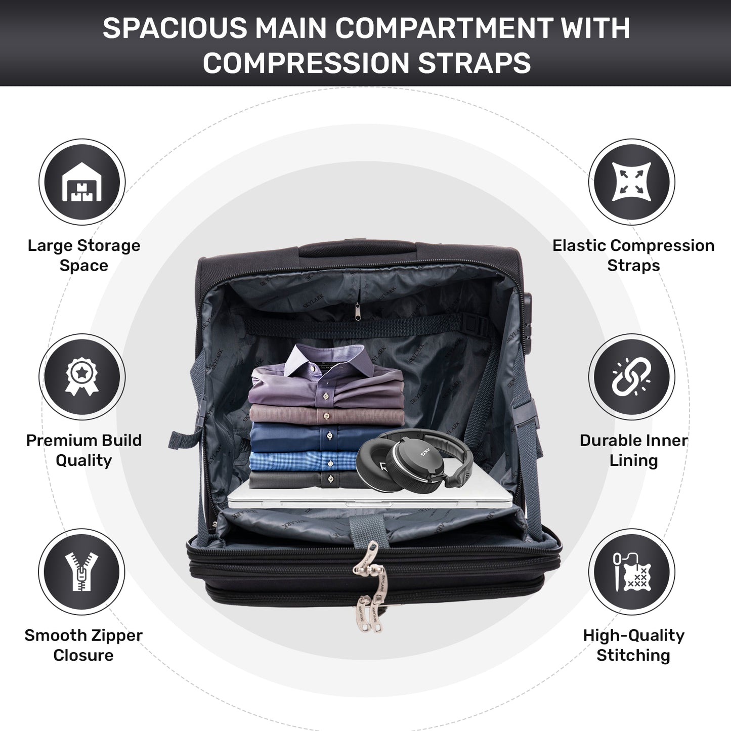 Skylark Lightweight Laptop Bag with Quick-Rolling Wheels and Easy-Access Front Pocket - fits Laptops up to 16 inch (40 cm), Black (BT200)