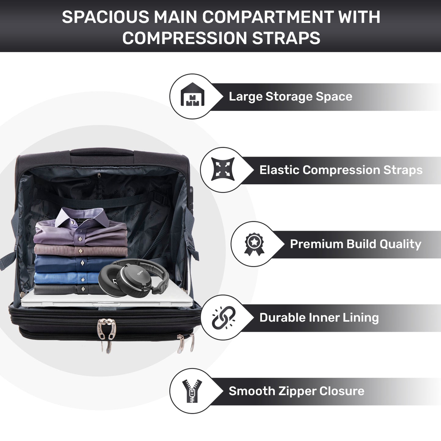 Skylark Lightweight Laptop Bag with Quick-Rolling Wheels and Easy-Access Front Pocket - fits Laptops up to 16 inch (40 cm),(BT400)