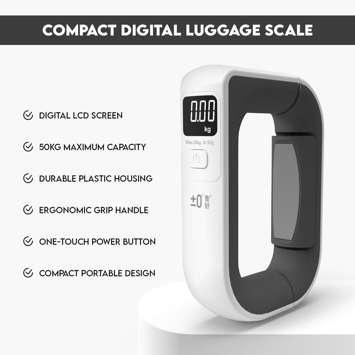 Skylark Portable Digital Luggage Scale 50kg Travel Suitcase Weigher with Tare Function White